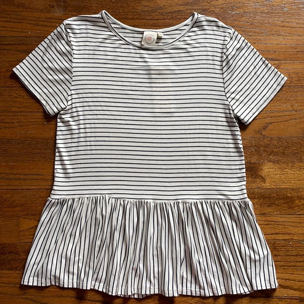 Live in the Moment Small White with Black Stripe Knit Short Sleeve Top